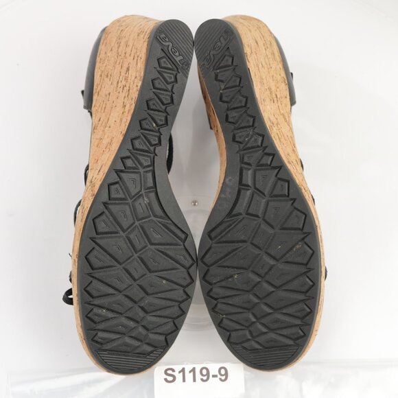 Teva Womens Riviera Sandals Size 11.5 Black Leather Strappy Cork Wedge Heel Shoe - Picture 9 of 12